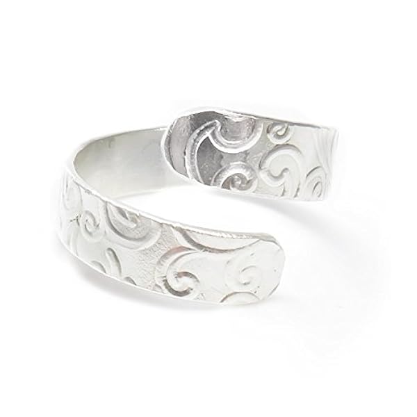 Anillo de plata de ley con textura, ajustable, con sello distintivo